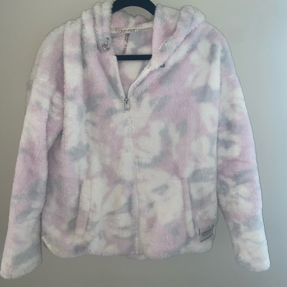 Womens Calvin Klein fuzzy zip up coat